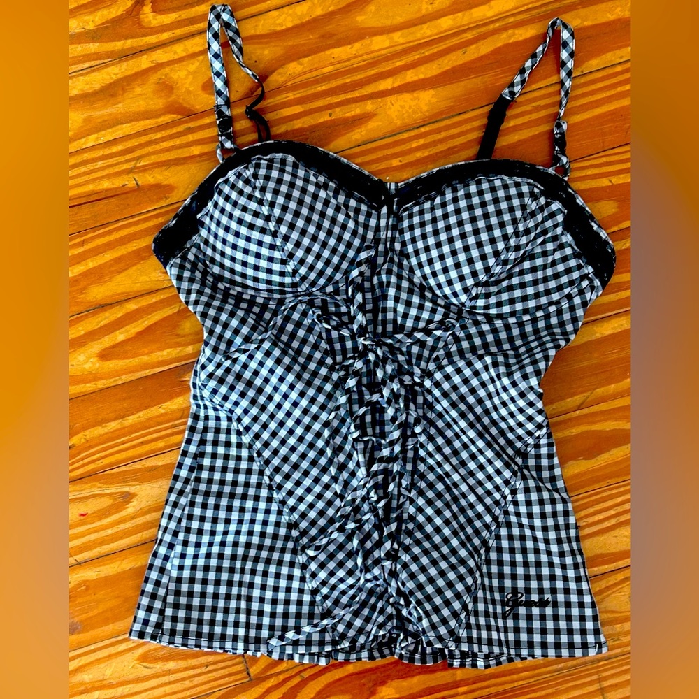 Guess bustier gingham black and white size small